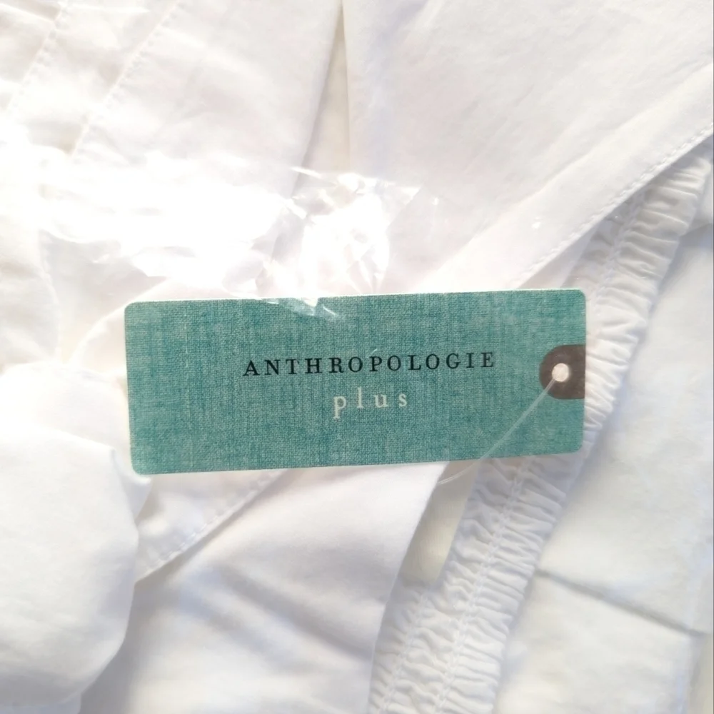 Anthropologie Poplin Tie Front Side Slit Midi Skirt in White Sz 1X NWT